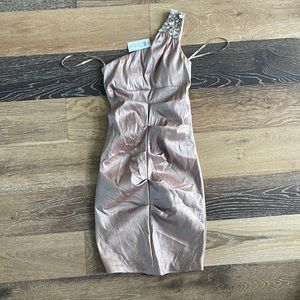 Cache One-Shoulder Metallic Rose Gold Cocktail Dress